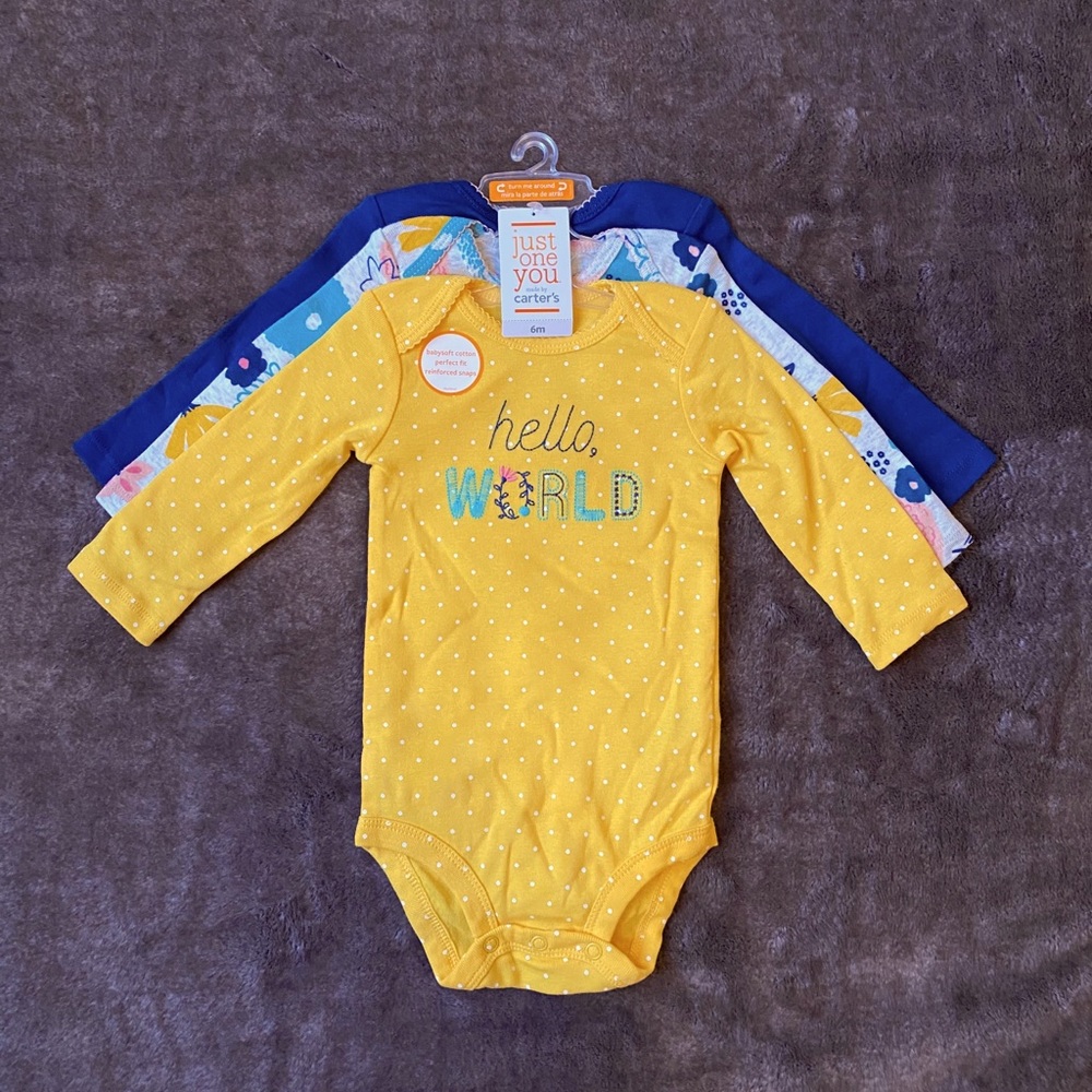 Set of 3 Long-Sleeve Bodysuits, 6M